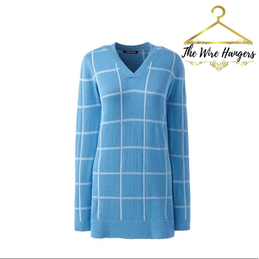 Lands End Women's Cotton V-neck Tunic Sweater